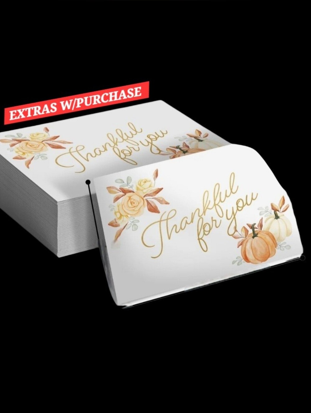 20ct. 4x6 "Thankful For You" Floral Pumpkin Thank You Cards 3 Random Polymailers